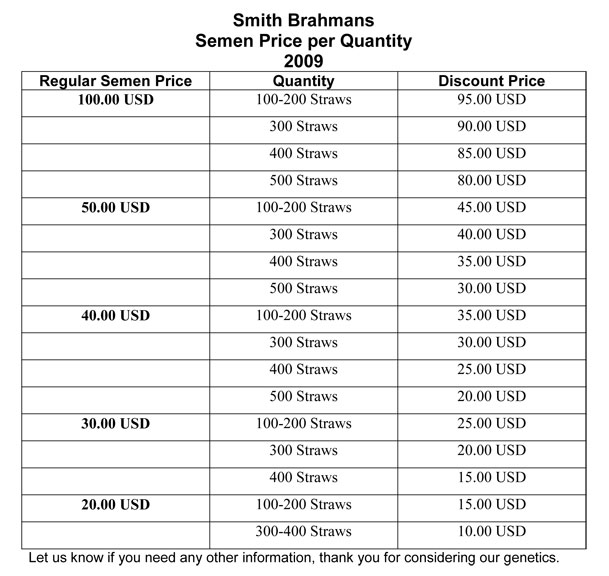 Click here to download the .pdf of the Semen Price Per Quantity List